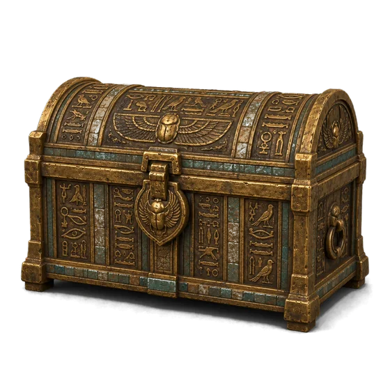 Hieroglyph-panelled chest with a ring handle