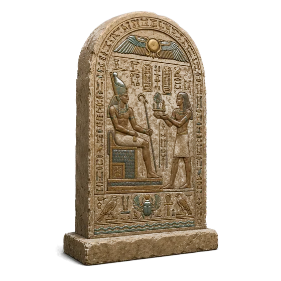 Round-topped stele carved with offering scenes